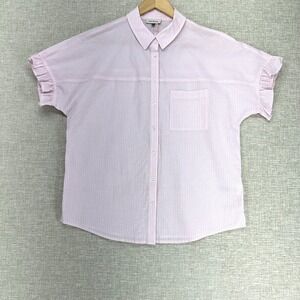 Court & Rowe Shirt Womens Small Pink Stripe Flutter Sleeve Button Front Collared